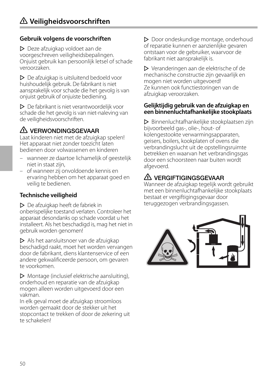 Veiligheidsvoorschriften | Bosch DIB099950 Diseño Box EAN 4242002494395 Ancho 90 cm User Manual | Page 50 / 108