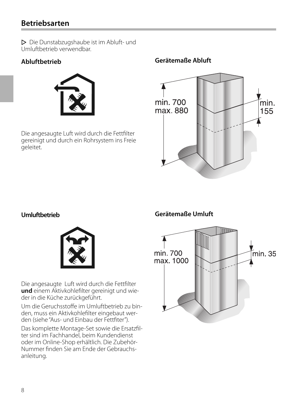 Betriebsarten | Bosch DIB099950 Diseño Box EAN 4242002494395 Ancho 90 cm User Manual | Page 8 / 108