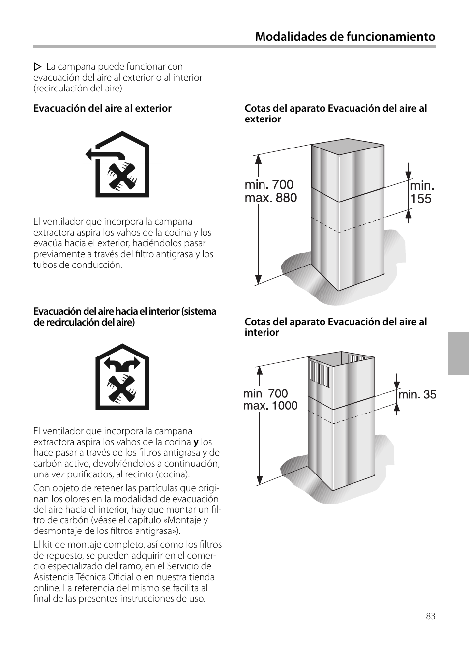 Modalidades de funcionamiento | Bosch DIB099950 Diseño Box EAN 4242002494395 Ancho 90 cm User Manual | Page 83 / 108