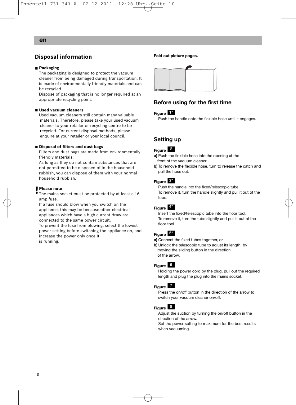 Disposal information, Before using for the first time, Setting up | Bosch BX12222 Aspiradores sin bolsa BX1 parquet 2200 W EAN 4242002688992 User Manual | Page 11 / 142