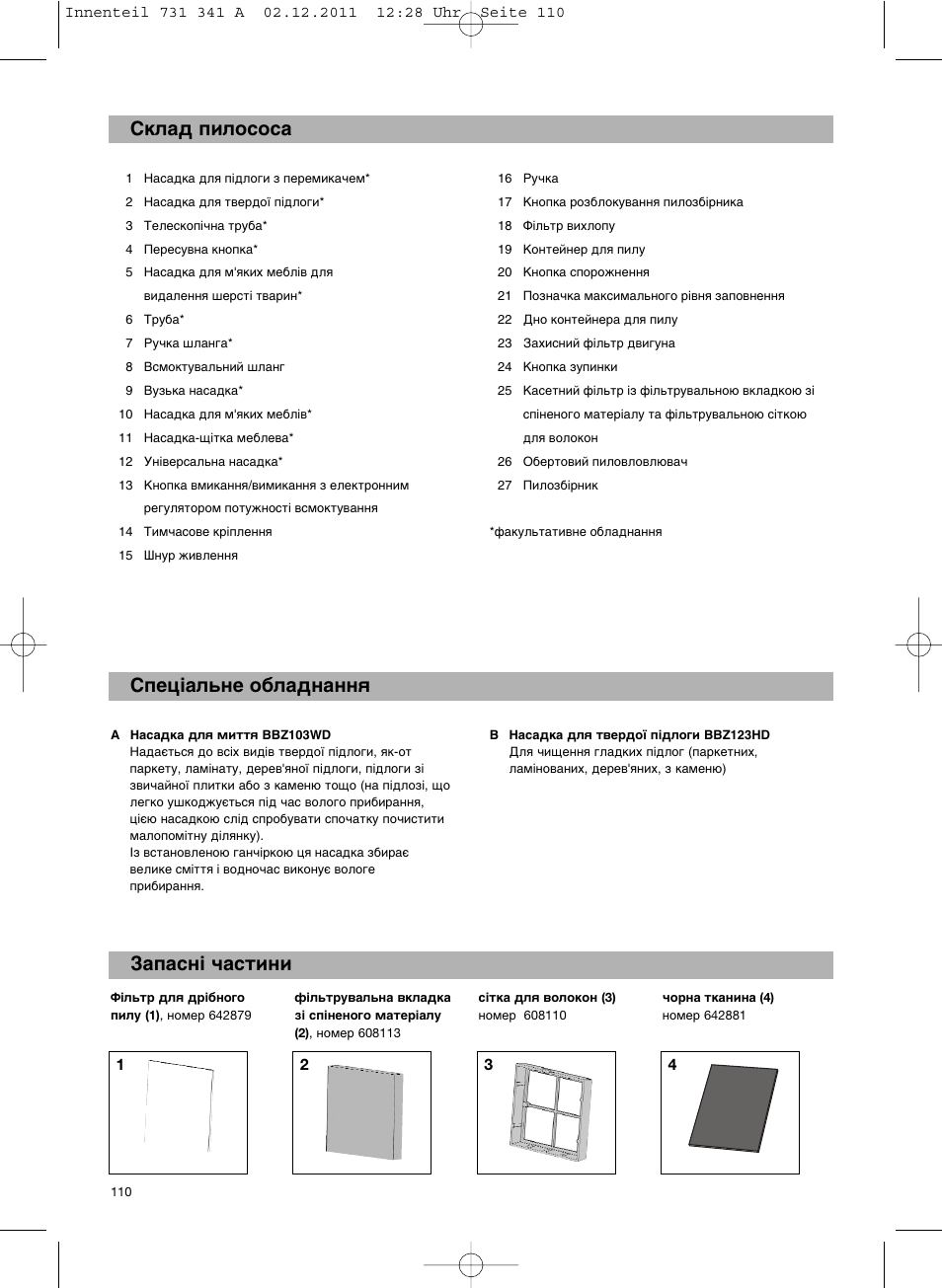 Bosch BX12222 Aspiradores sin bolsa BX1 parquet 2200 W EAN 4242002688992 User Manual | Page 111 / 142