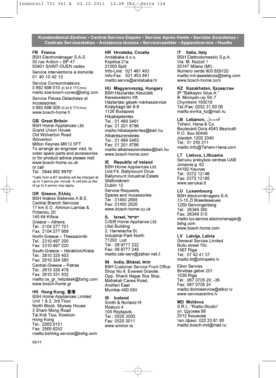 Bosch BX12222 Aspiradores sin bolsa BX1 parquet 2200 W EAN 4242002688992 User Manual | Page 125 / 142