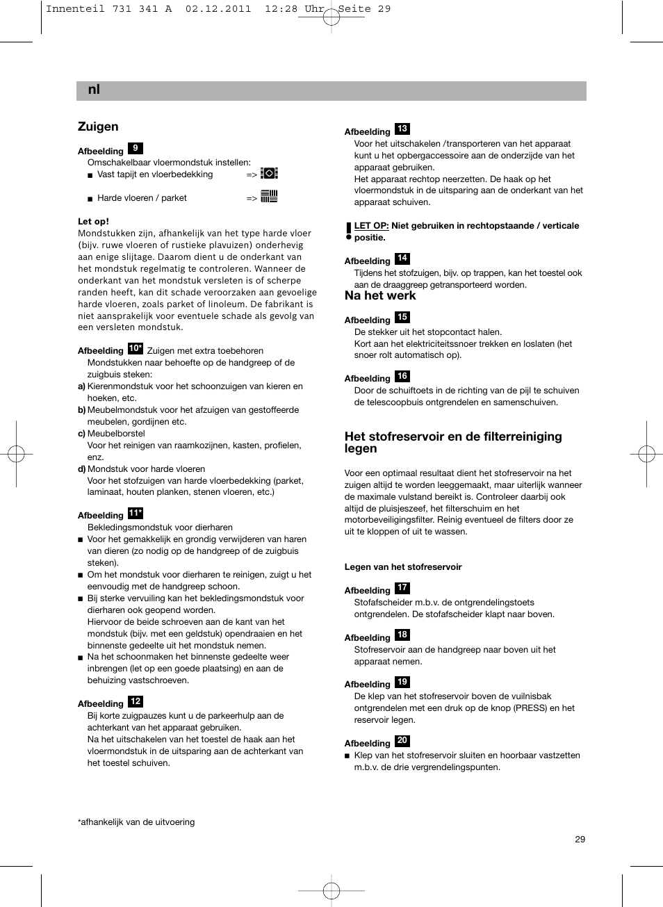 Zuigen, Na het werk, Het stofreservoir en de filterreiniging legen | Bosch BX12222 Aspiradores sin bolsa BX1 parquet 2200 W EAN 4242002688992 User Manual | Page 30 / 142