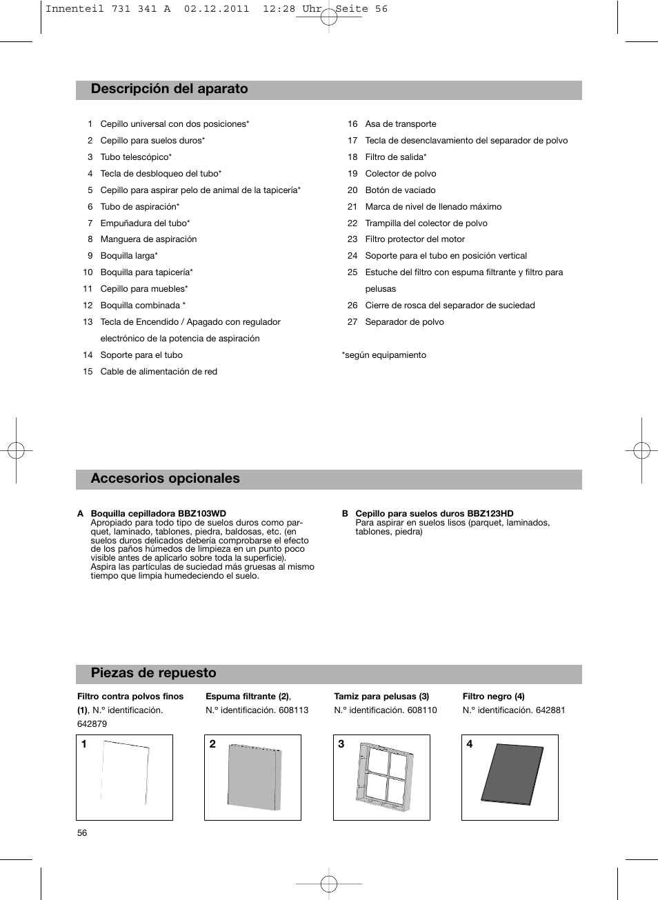 Bosch BX12222 Aspiradores sin bolsa BX1 parquet 2200 W EAN 4242002688992 User Manual | Page 57 / 142