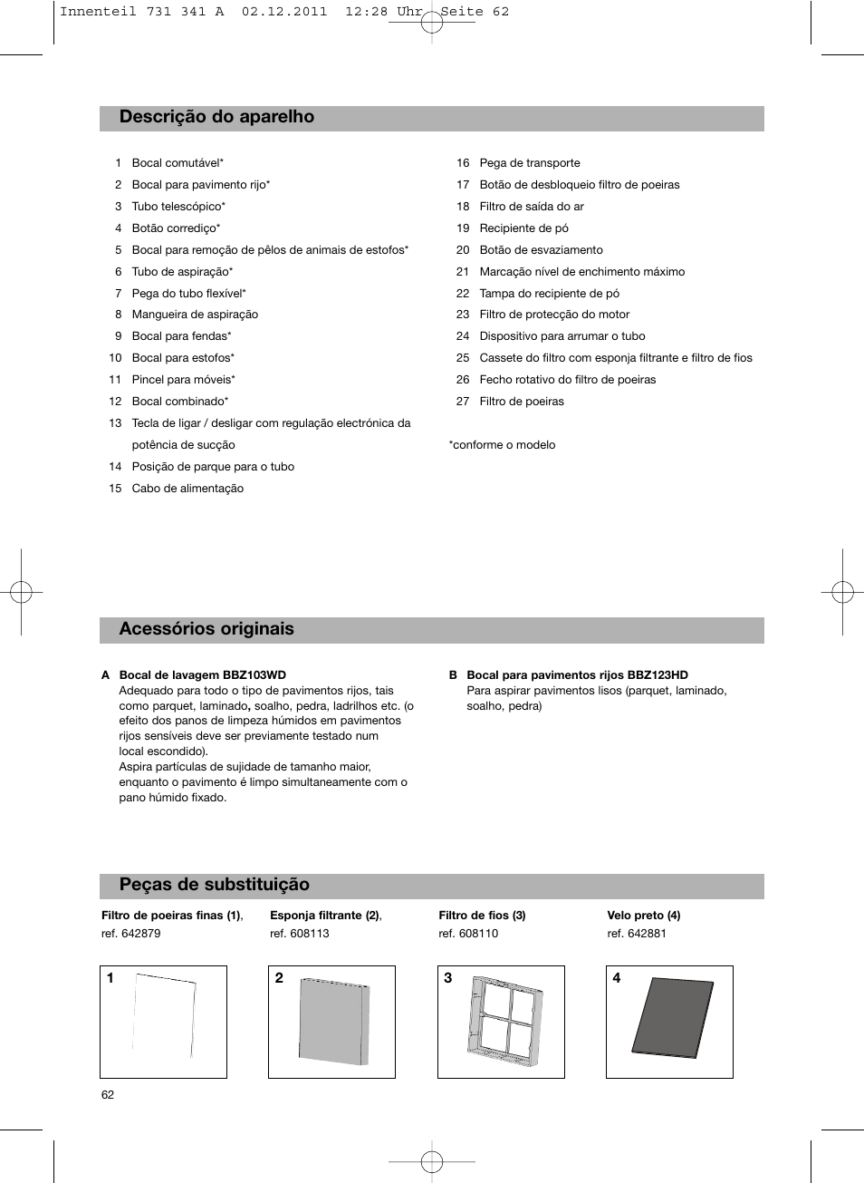 Bosch BX12222 Aspiradores sin bolsa BX1 parquet 2200 W EAN 4242002688992 User Manual | Page 63 / 142