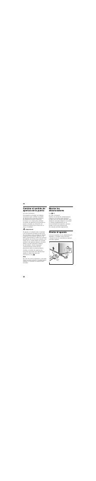 Cambiar el sentido de apertura de la puerta, Montar los distanciadores, Nivelar el aparato | Bosch KGN36SM30 User Manual | Page 26 / 43