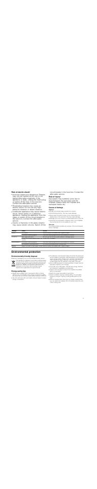 Risk of electric shock, Risk of injury, Causes of damage | Caution, Overview, Environmental protection, Environmentally-friendly disposal, Energy-saving tips, Switch to a lower heat setting in good time | Bosch PKT375N14E Vitrocerámica Grill de 30 cm de ancho Terminación Premium EAN 4242002472911 User Manual | Page 11 / 52