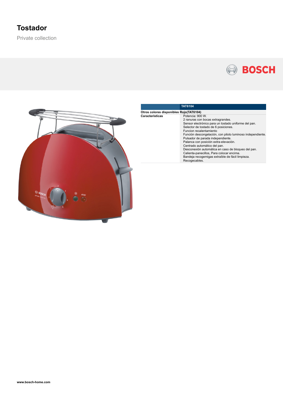 Bosch TAT6104 Tostador Private collection EAN 4242002402291 User Manual | 2 pages