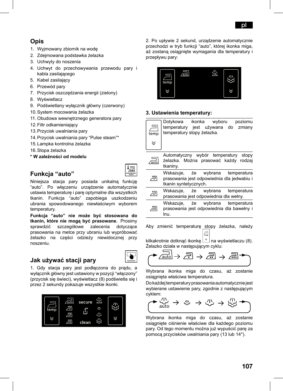 Opis, Funkcja “auto, Jak używać stacji pary | Bosch TDS4550 Centro de planchado Sensixx B45L Styline EAN 4242002684154 User Manual | Page 107 / 156