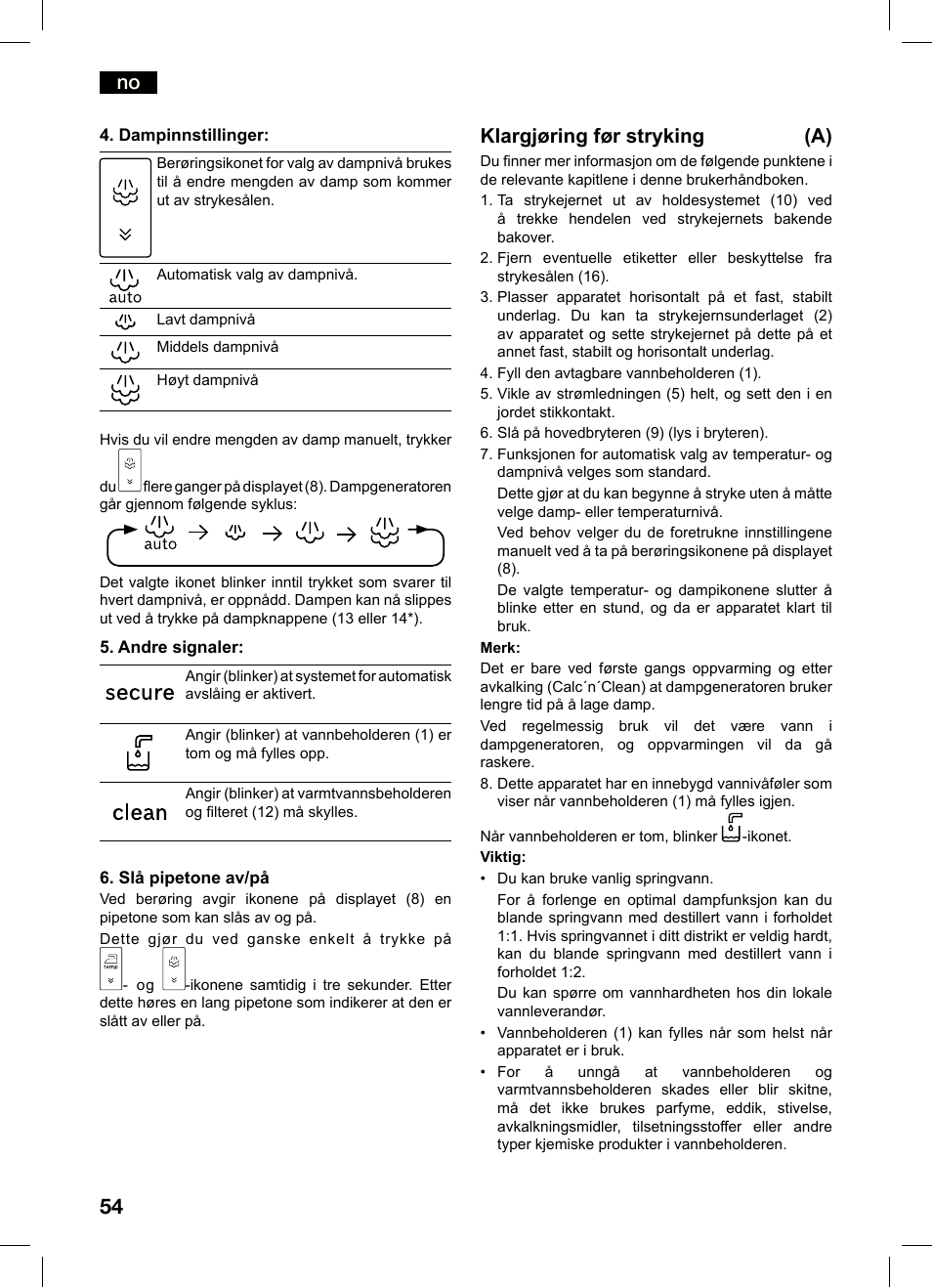 No klargjøring før stryking (a) | Bosch TDS4550 Centro de planchado Sensixx B45L Styline EAN 4242002684154 User Manual | Page 54 / 156