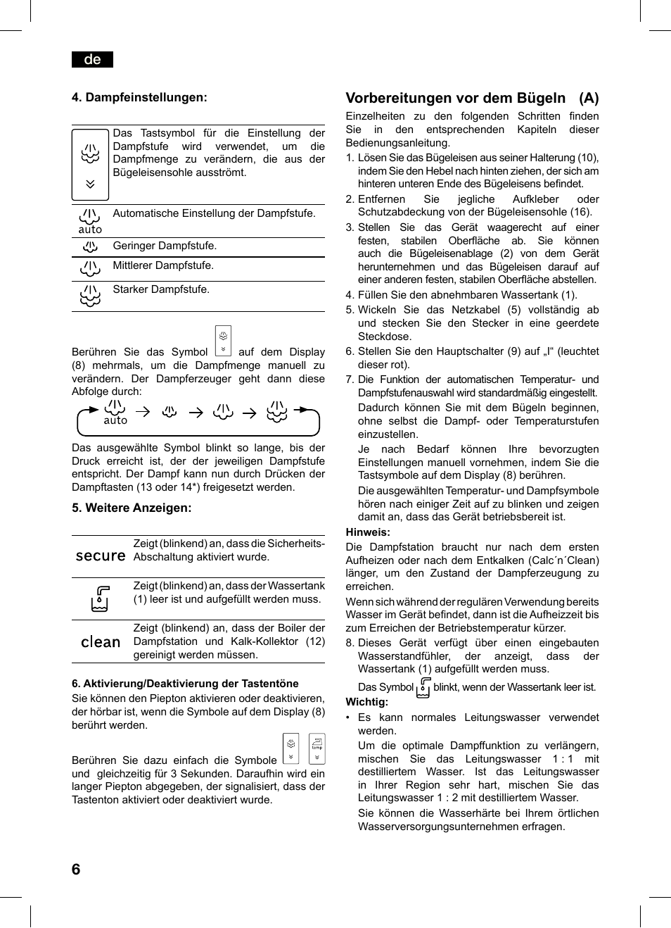 Vorbereitungen vor dem bügeln (a) | Bosch TDS4550 Centro de planchado Sensixx B45L Styline EAN 4242002684154 User Manual | Page 6 / 156