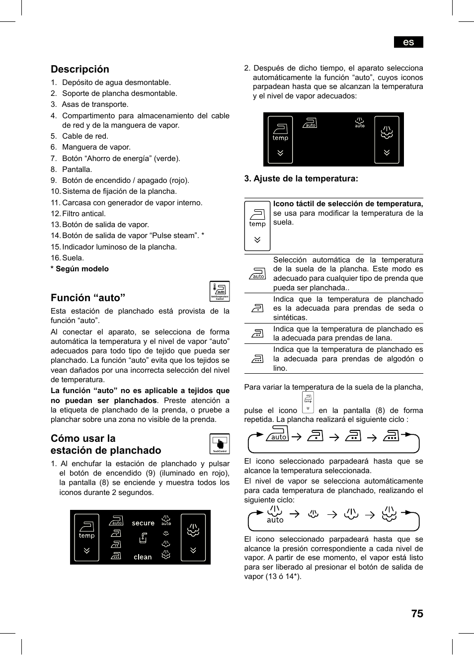 Es descripción, Función “auto, Cómo usar la estación de planchado | Bosch TDS4550 Centro de planchado Sensixx B45L Styline EAN 4242002684154 User Manual | Page 75 / 156
