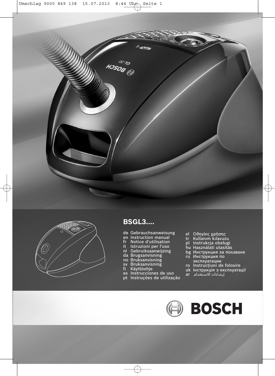 Bosch Aspiradores de trineo BSGL32282 BSGL32282 OZBT GL-30 bagbagless parquet hepa User Manual | 140 pages