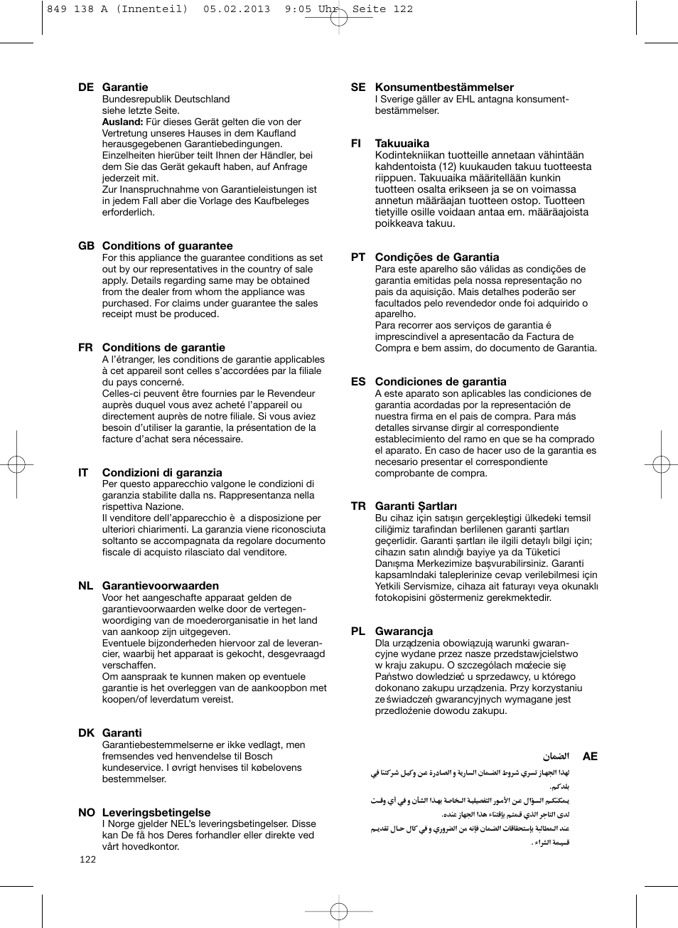 Bosch Aspiradores de trineo BSGL32282 BSGL32282 OZBT GL-30 bagbagless parquet hepa User Manual | Page 123 / 140