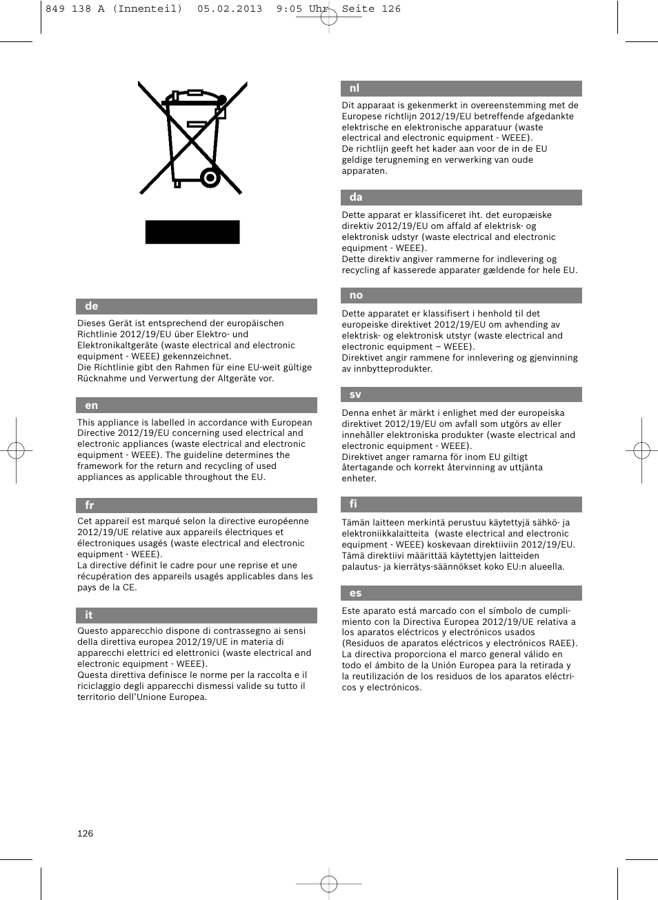 Bosch Aspiradores de trineo BSGL32282 BSGL32282 OZBT GL-30 bagbagless parquet hepa User Manual | Page 126 / 140