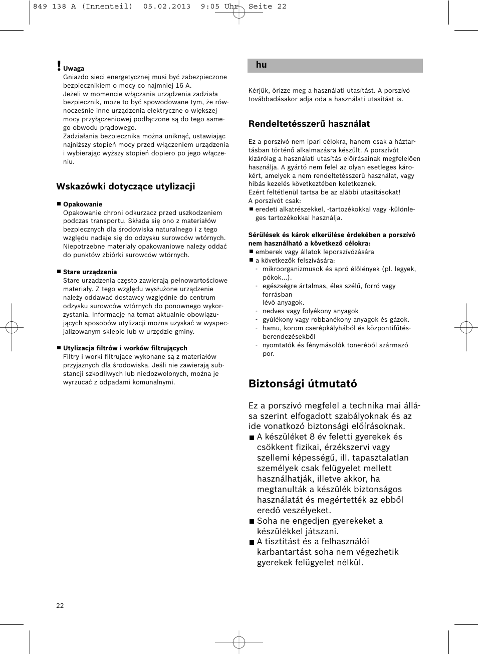 Biztonsági útmutató | Bosch Aspiradores de trineo BSGL32282 BSGL32282 OZBT GL-30 bagbagless parquet hepa User Manual | Page 23 / 140