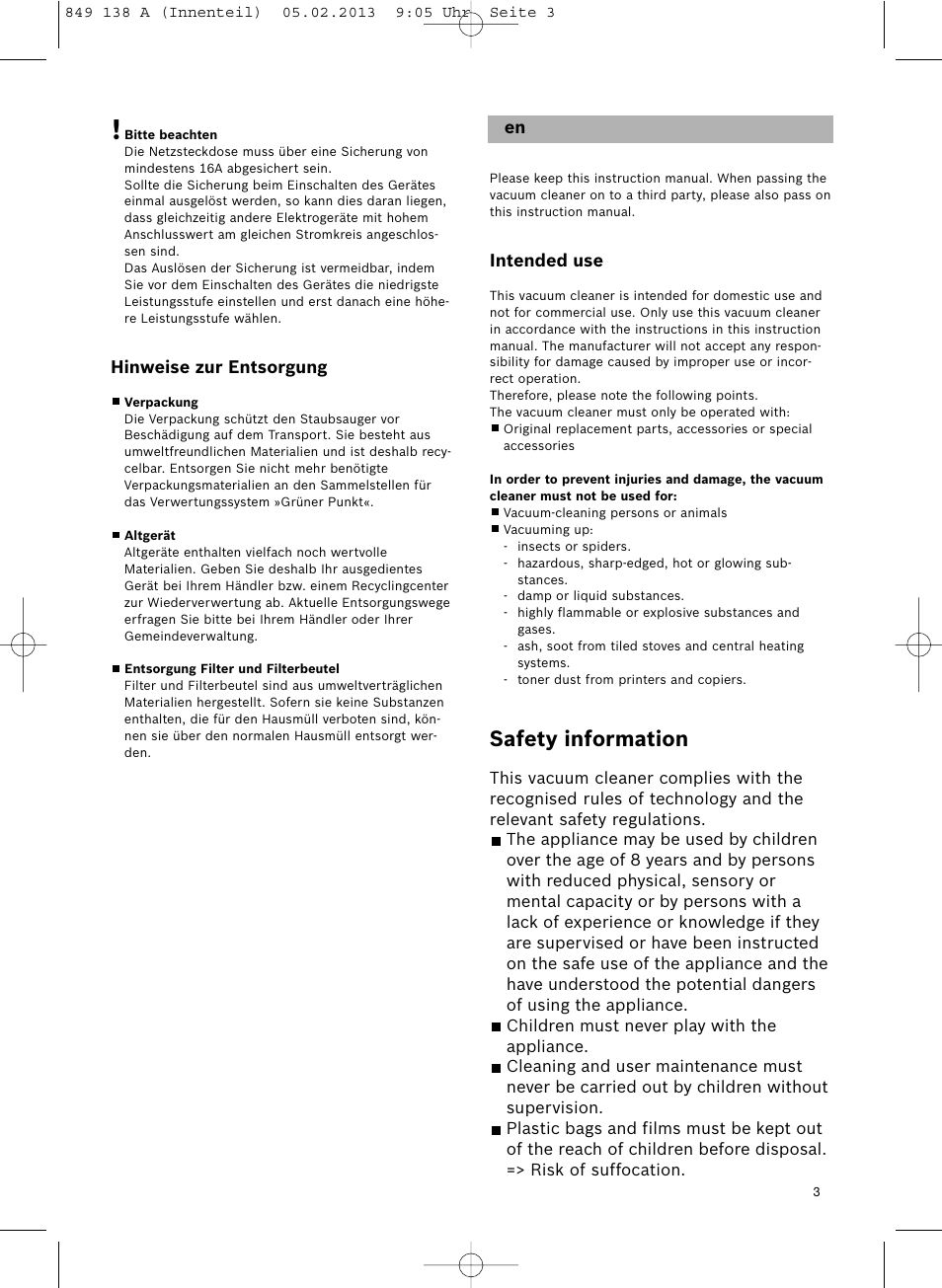 Safety information | Bosch Aspiradores de trineo BSGL32282 BSGL32282 OZBT GL-30 bagbagless parquet hepa User Manual | Page 4 / 140