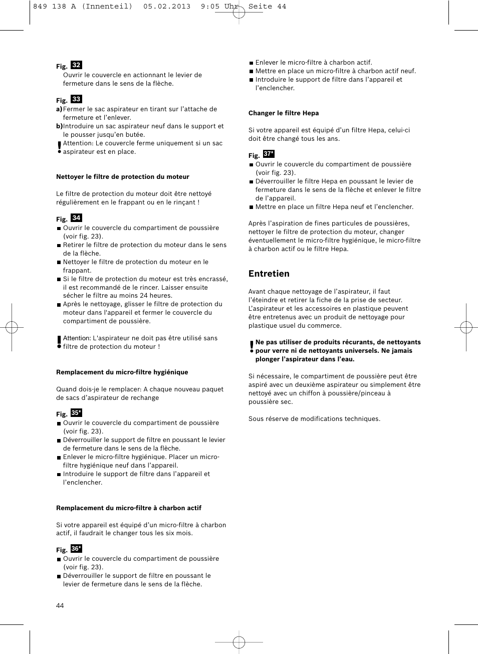 Entretien | Bosch Aspiradores de trineo BSGL32282 BSGL32282 OZBT GL-30 bagbagless parquet hepa User Manual | Page 45 / 140