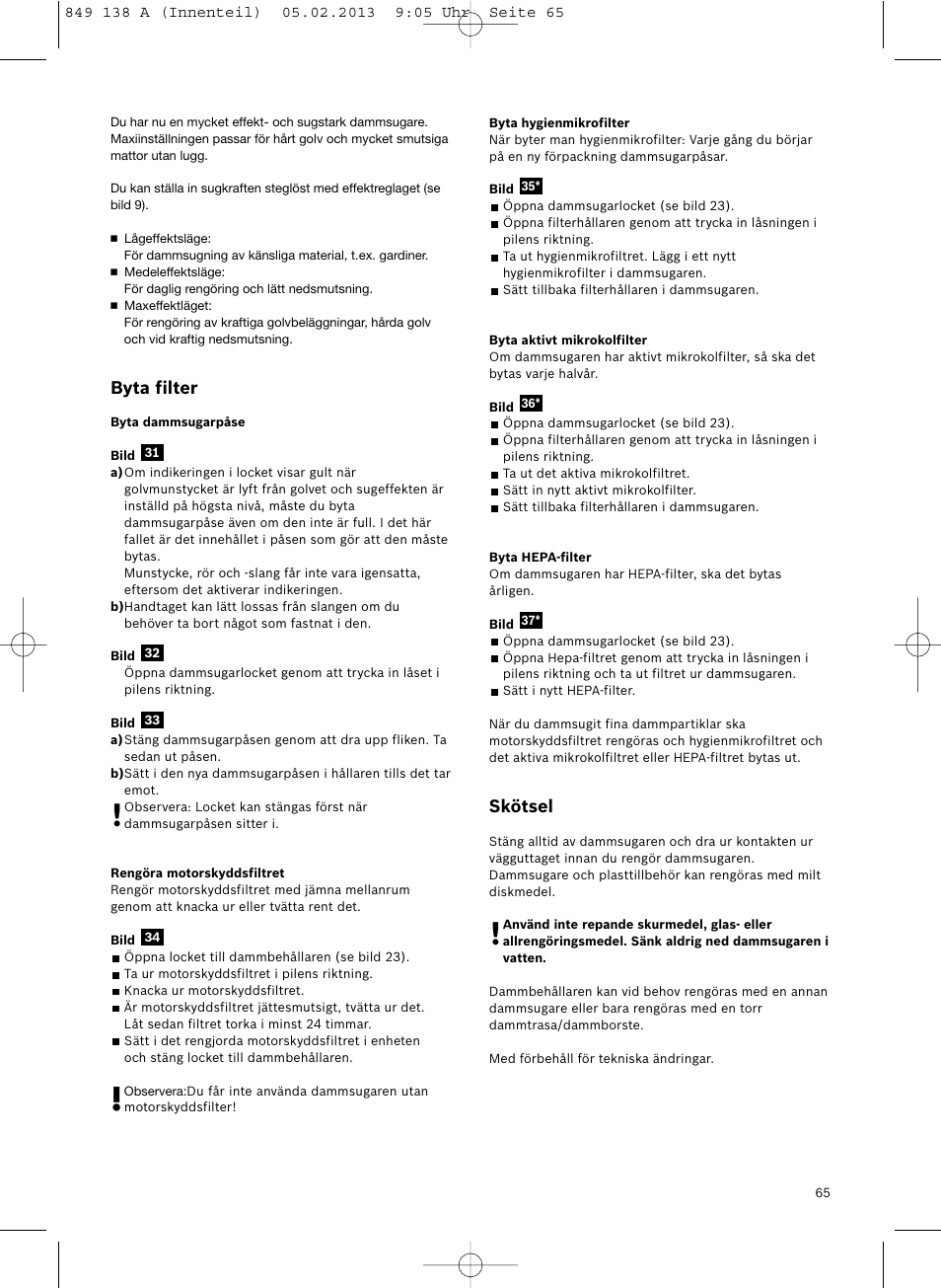 Byta filter, Skötsel | Bosch Aspiradores de trineo BSGL32282 BSGL32282 OZBT GL-30 bagbagless parquet hepa User Manual | Page 66 / 140