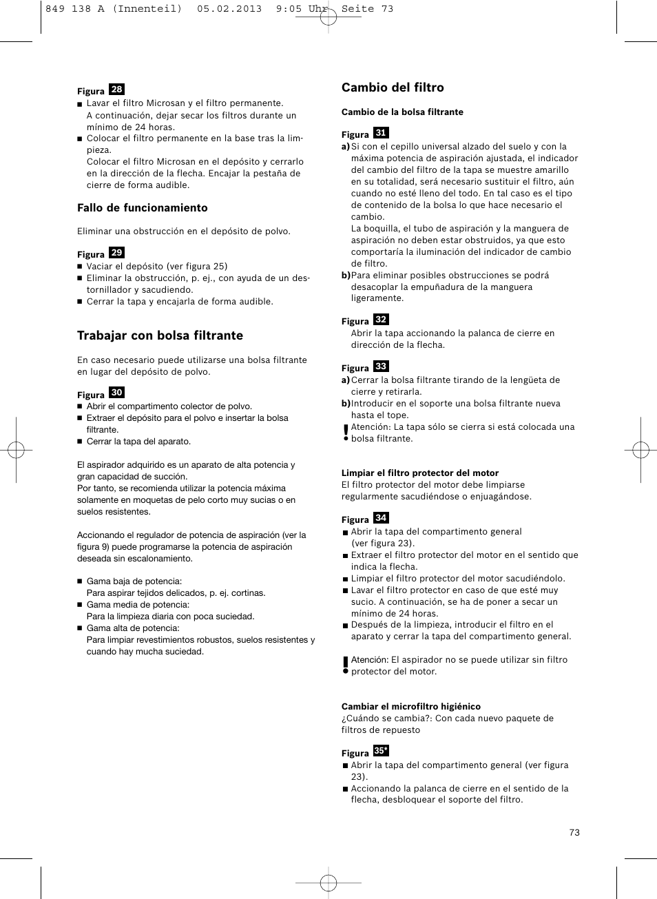 Trabajar con bolsa filtrante, Cambio del filtro | Bosch Aspiradores de trineo BSGL32282 BSGL32282 OZBT GL-30 bagbagless parquet hepa User Manual | Page 74 / 140