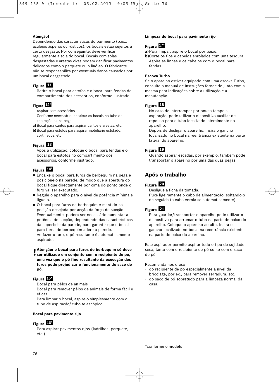 Após o trabalho | Bosch Aspiradores de trineo BSGL32282 BSGL32282 OZBT GL-30 bagbagless parquet hepa User Manual | Page 77 / 140