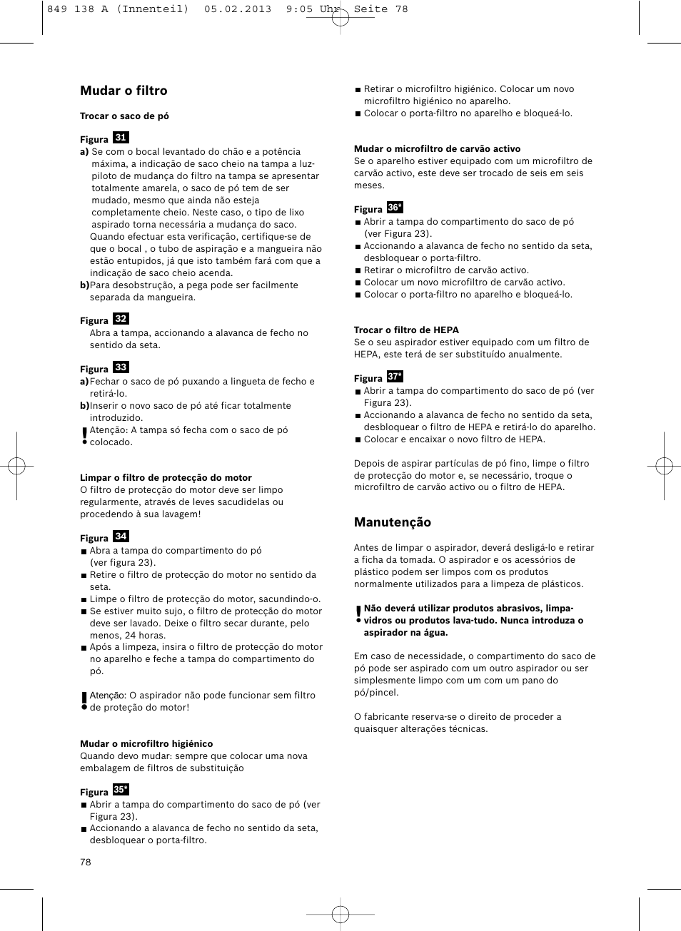 Mudar o filtro, Manutenção | Bosch Aspiradores de trineo BSGL32282 BSGL32282 OZBT GL-30 bagbagless parquet hepa User Manual | Page 79 / 140