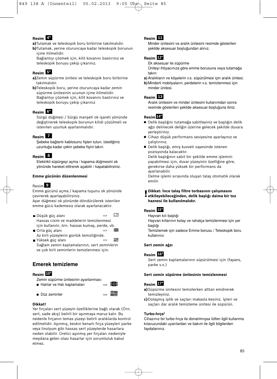 Emerek temizleme | Bosch Aspiradores de trineo BSGL32282 BSGL32282 OZBT GL-30 bagbagless parquet hepa User Manual | Page 86 / 140