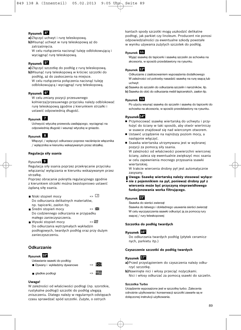 Odkurzanie | Bosch Aspiradores de trineo BSGL32282 BSGL32282 OZBT GL-30 bagbagless parquet hepa User Manual | Page 90 / 140