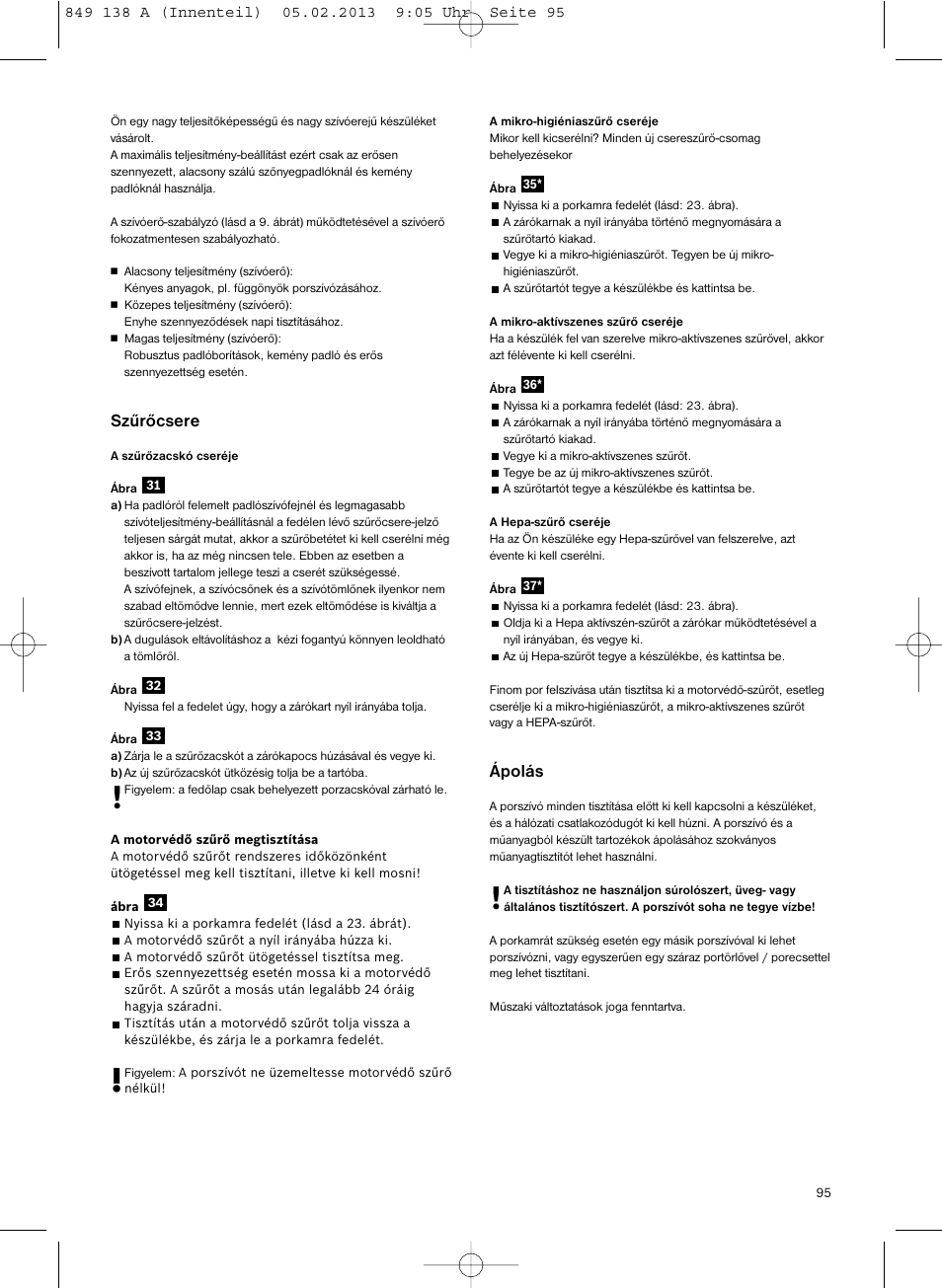 Szűrőcsere, Ápolás | Bosch Aspiradores de trineo BSGL32282 BSGL32282 OZBT GL-30 bagbagless parquet hepa User Manual | Page 96 / 140