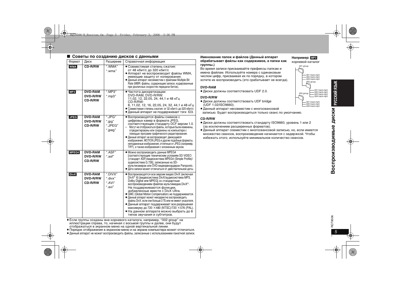 Воспроиз вод и мые д иски | Panasonic DVD-S42 User Manual | Page 5 / 48