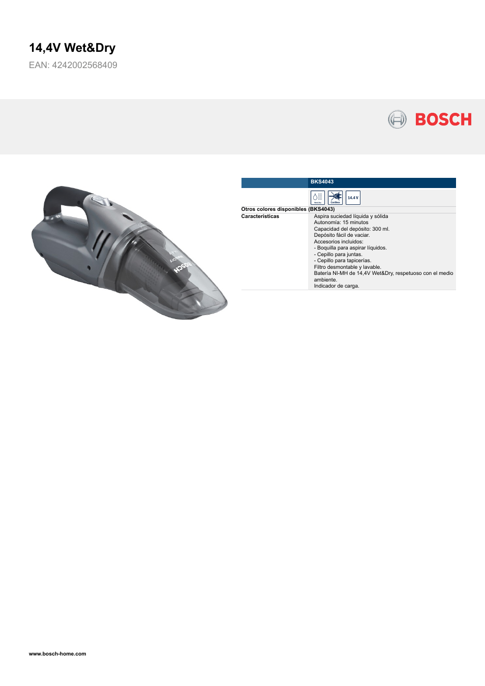 Bosch BKS4043 144V WetDry EAN 4242002568409 User Manual | 2 pages