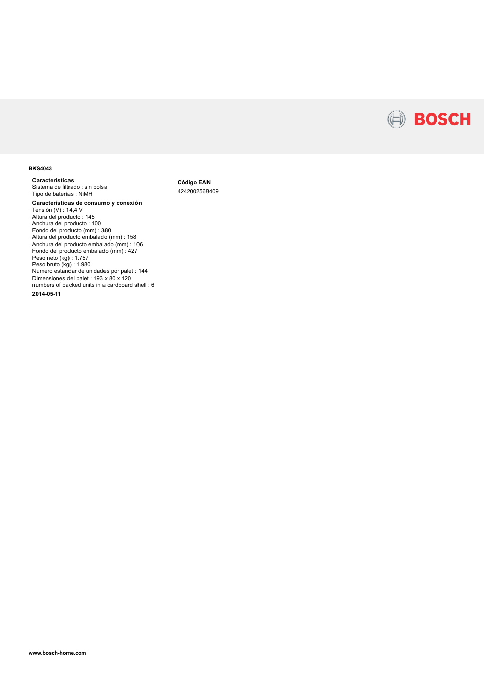 Bosch BKS4043 144V WetDry EAN 4242002568409 User Manual | Page 2 / 2