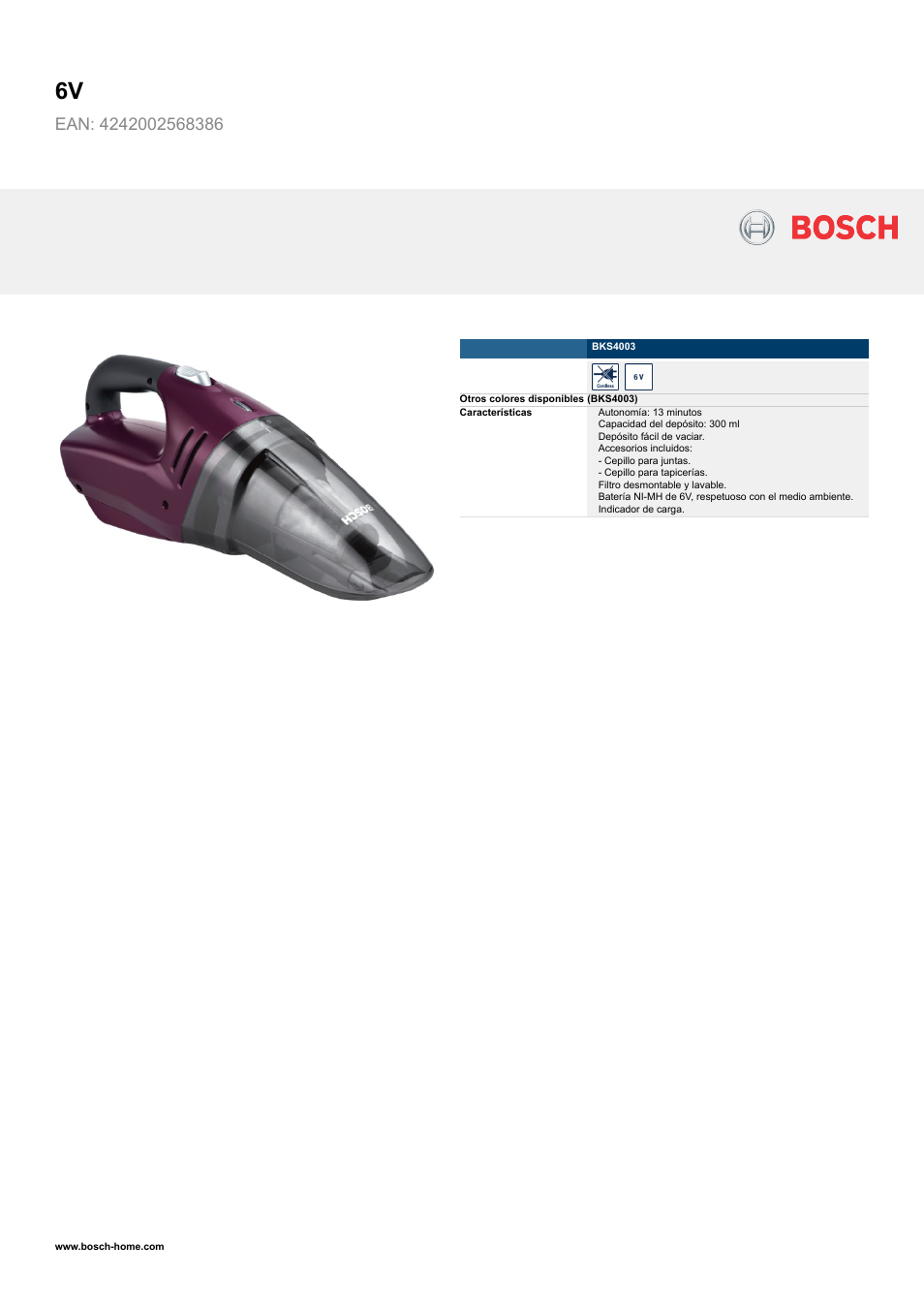 Bosch BKS4003 6V EAN 4242002568386 User Manual | 2 pages