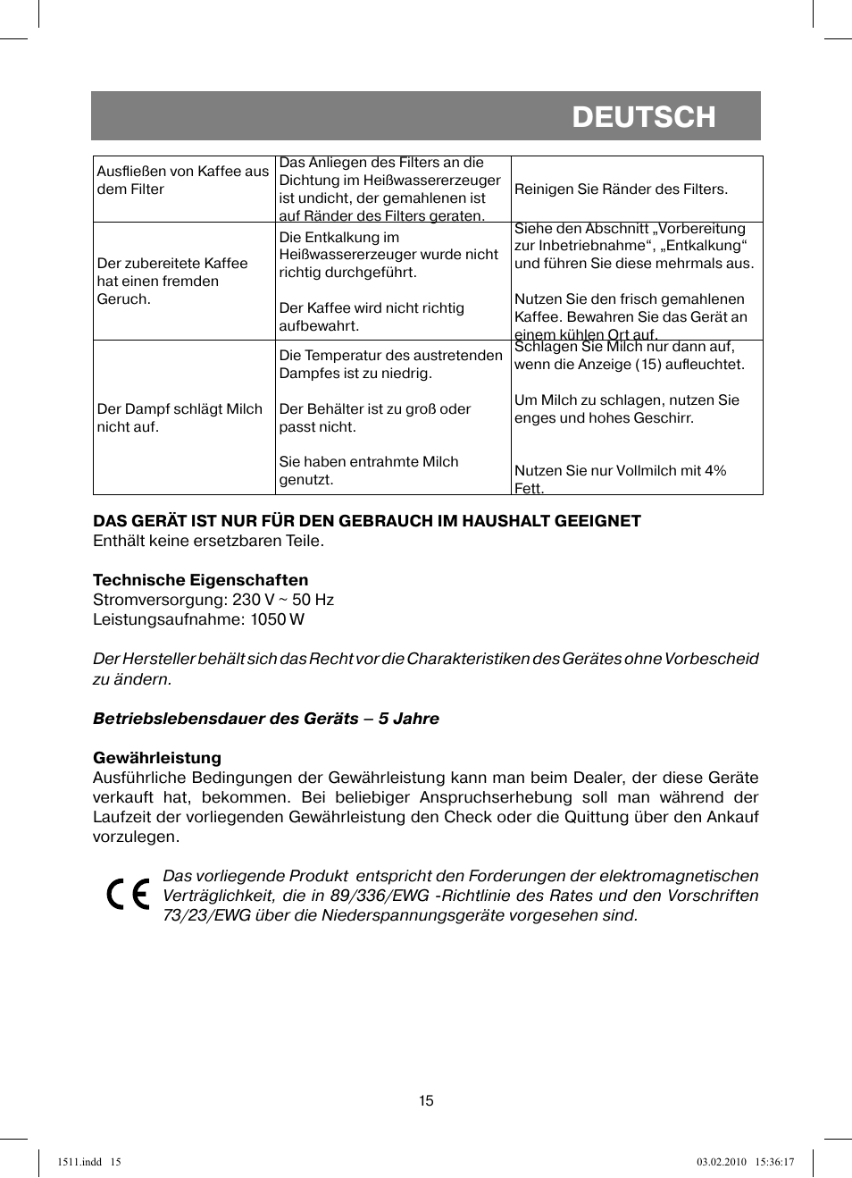 Deutsch | Vitek VT-1511 User Manual | Page 15 / 60