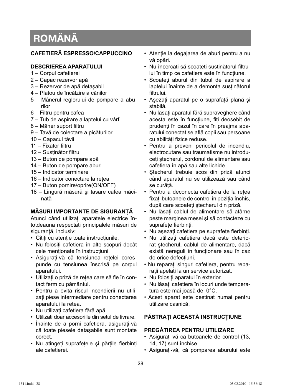 Română | Vitek VT-1511 User Manual | Page 28 / 60