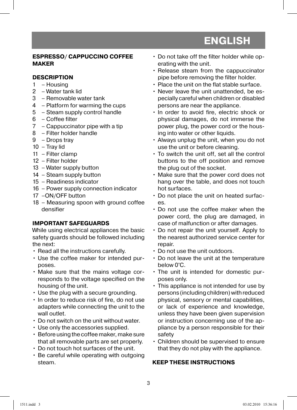 English | Vitek VT-1511 User Manual | Page 3 / 60