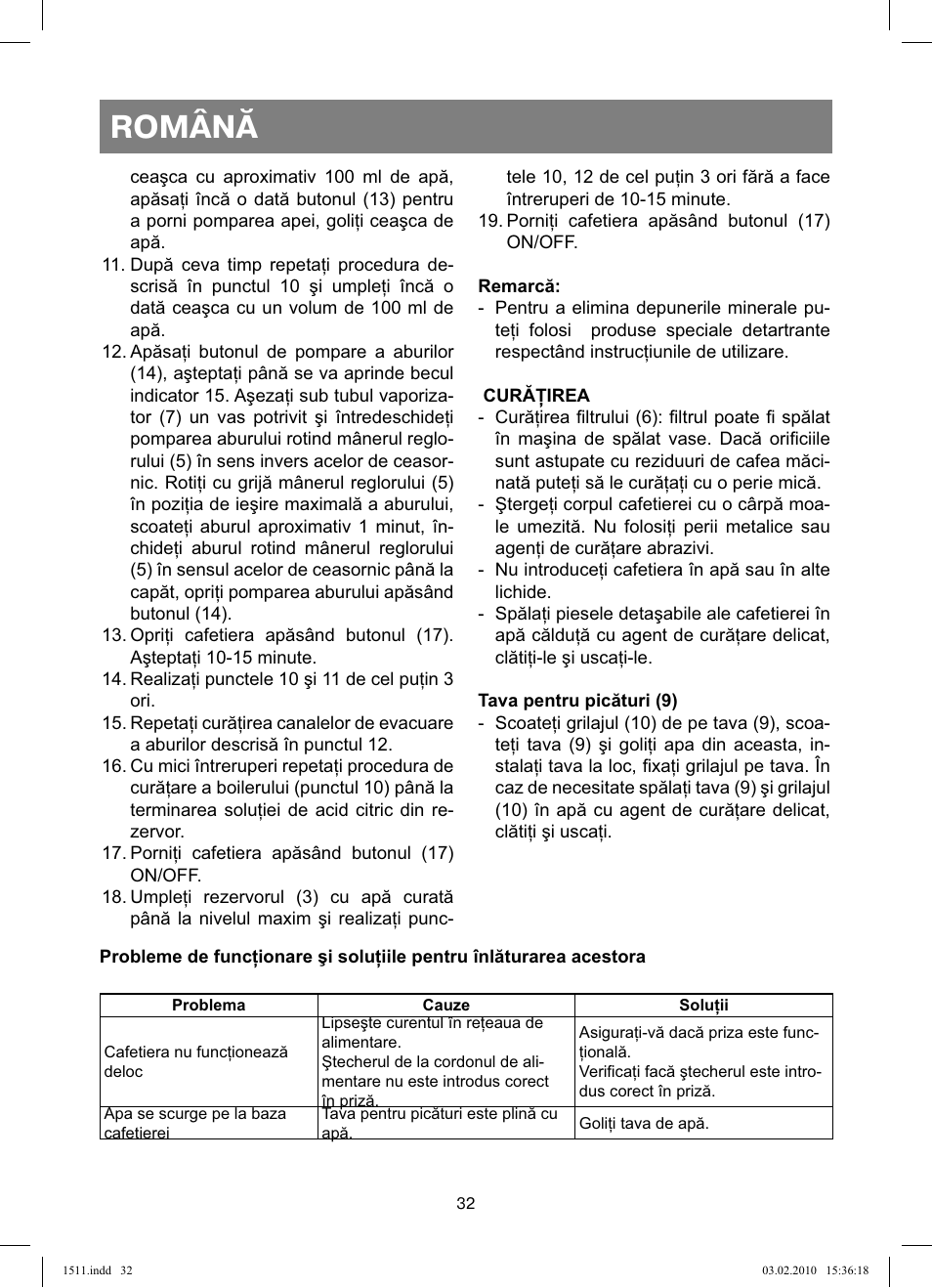 Română | Vitek VT-1511 User Manual | Page 32 / 60