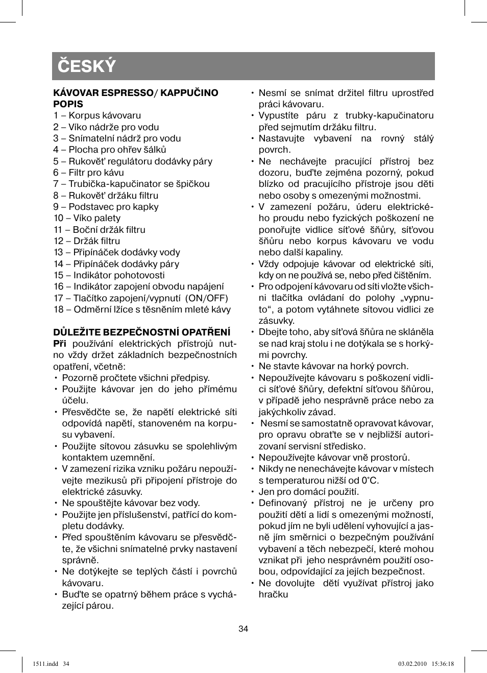 Český | Vitek VT-1511 User Manual | Page 34 / 60