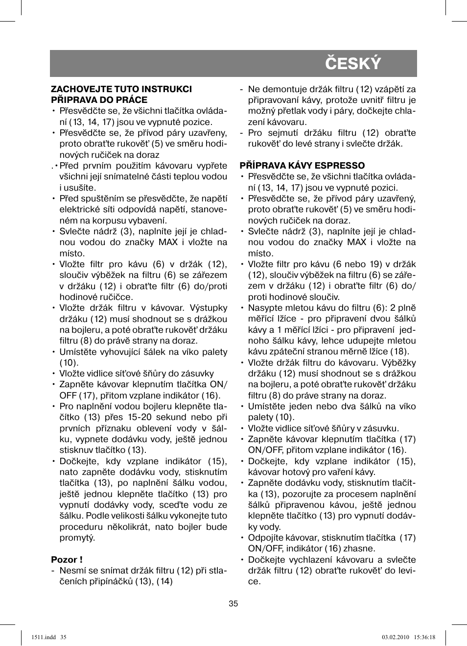 Český | Vitek VT-1511 User Manual | Page 35 / 60