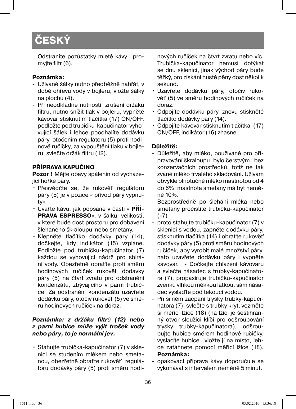 Český | Vitek VT-1511 User Manual | Page 36 / 60