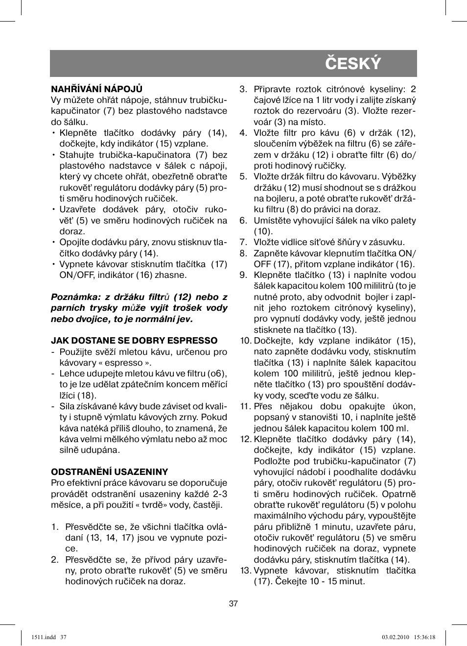 Český | Vitek VT-1511 User Manual | Page 37 / 60