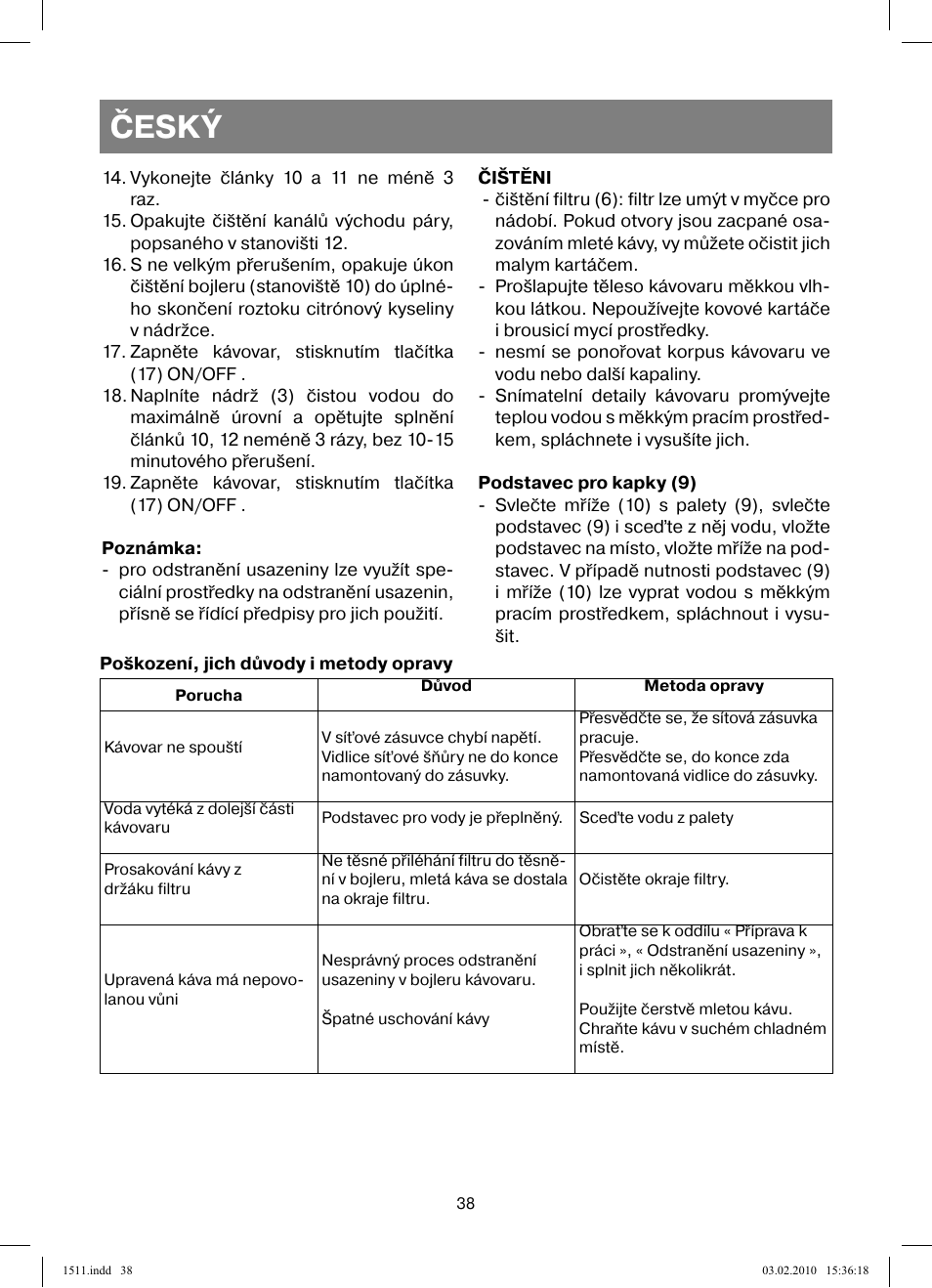 Český | Vitek VT-1511 User Manual | Page 38 / 60