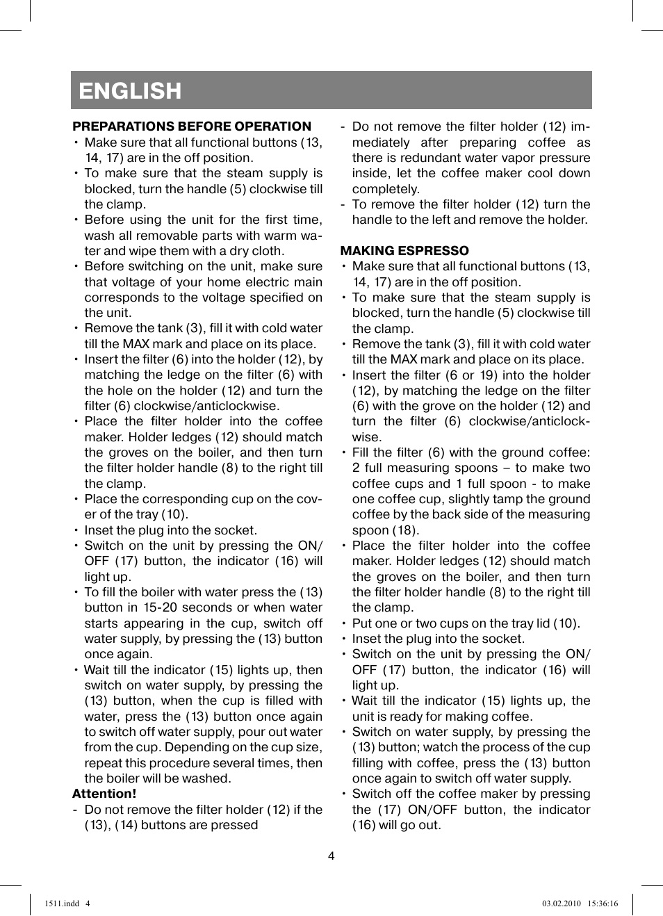 English | Vitek VT-1511 User Manual | Page 4 / 60