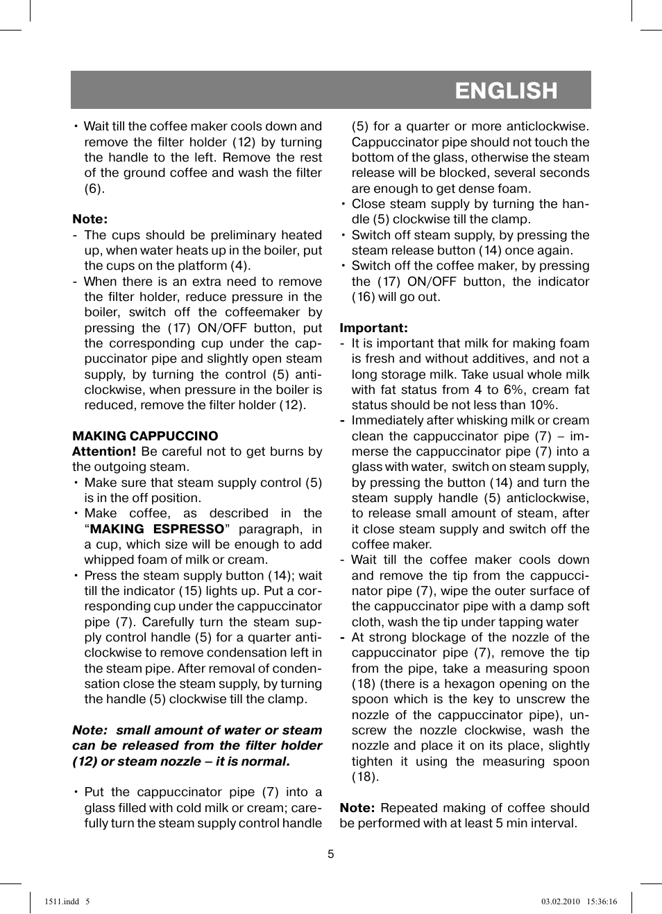 English | Vitek VT-1511 User Manual | Page 5 / 60