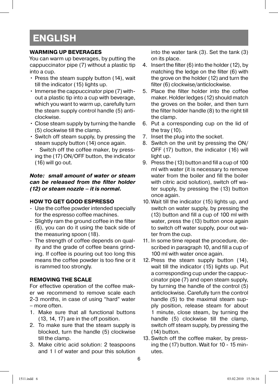 English | Vitek VT-1511 User Manual | Page 6 / 60