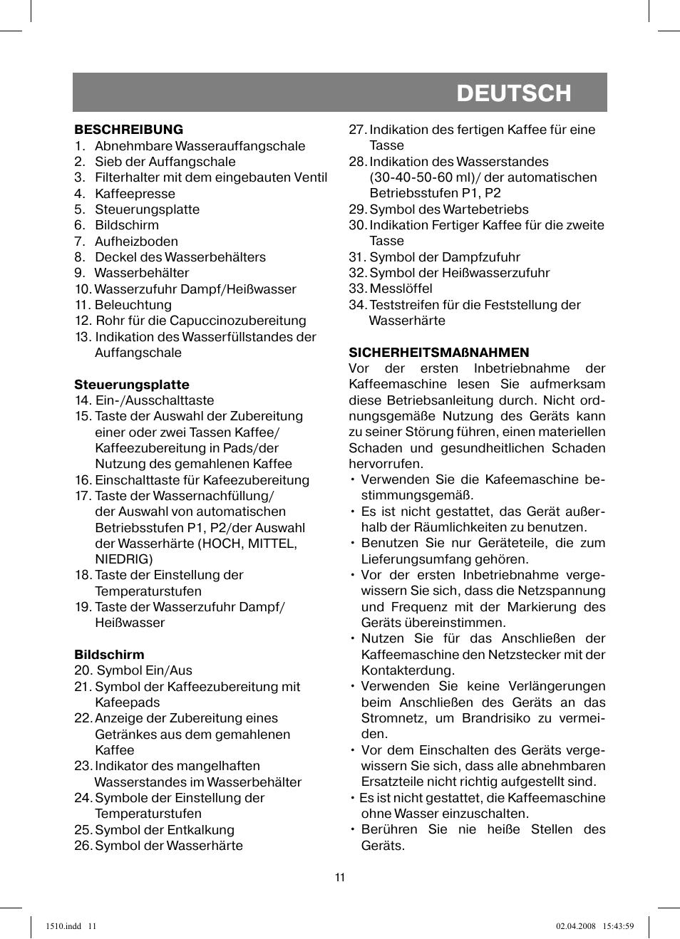 Deutsch | Vitek VT-1510 SR User Manual | Page 11 / 80