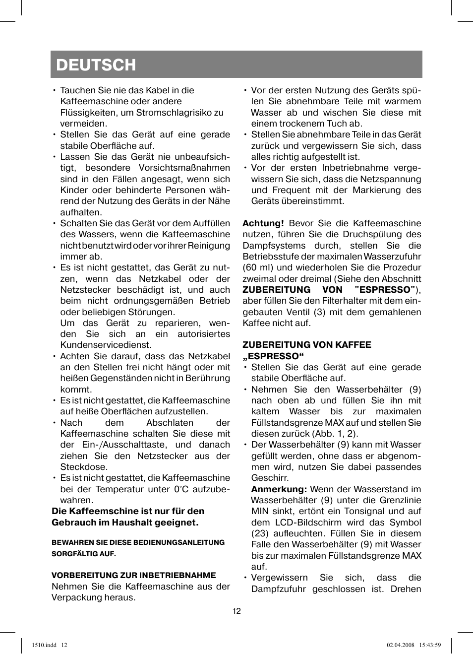 Deutsch | Vitek VT-1510 SR User Manual | Page 12 / 80