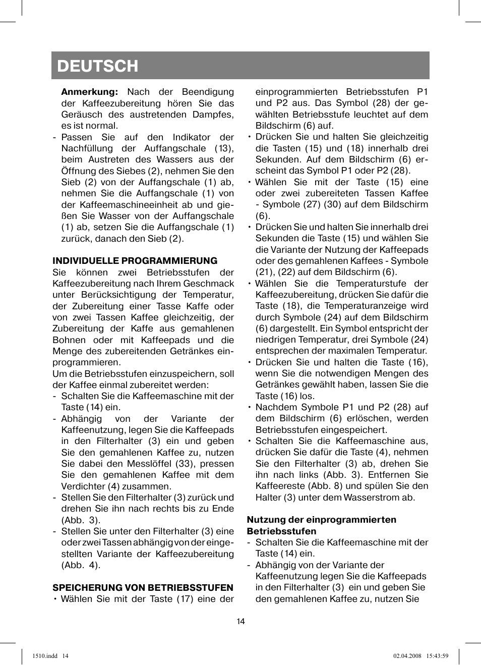 Deutsch | Vitek VT-1510 SR User Manual | Page 14 / 80