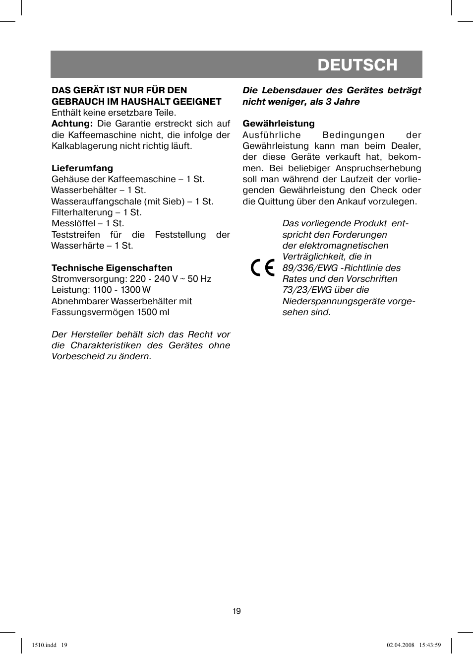 Deutsch | Vitek VT-1510 SR User Manual | Page 19 / 80