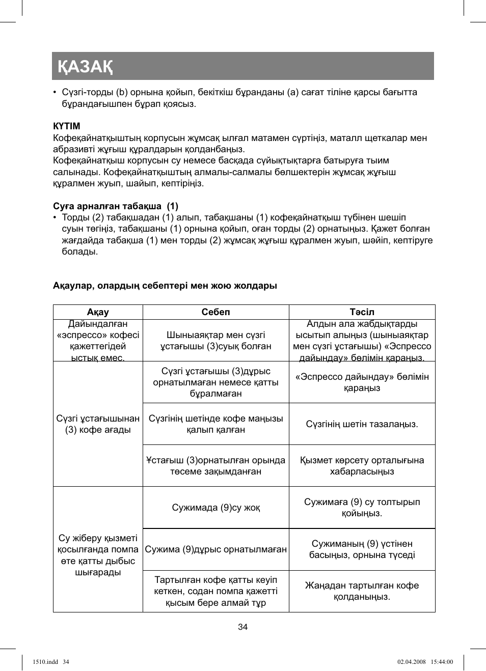 Қазақ | Vitek VT-1510 SR User Manual | Page 34 / 80